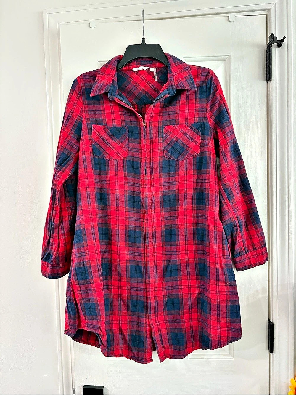 Jennaration Red Plaid Zip-Front Flannel Tunic Dress - Size Small